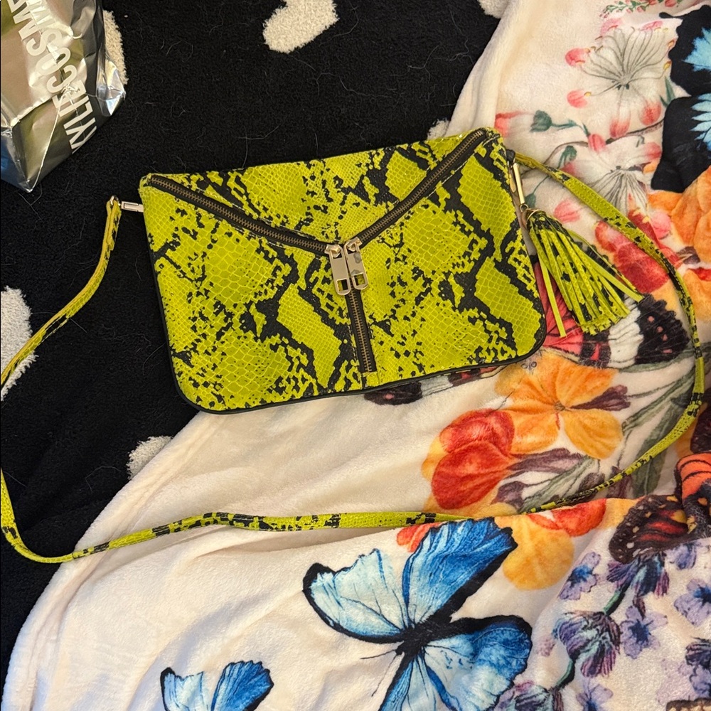 Lime Green Snake Print Crossbody Bag